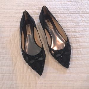 EUC Badgley Mischka Satin Black Pointed Toe Flats